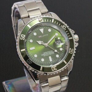 Men's Diver Style Watch Green Uni-directional Bezel Stainless Bracelet 40mm